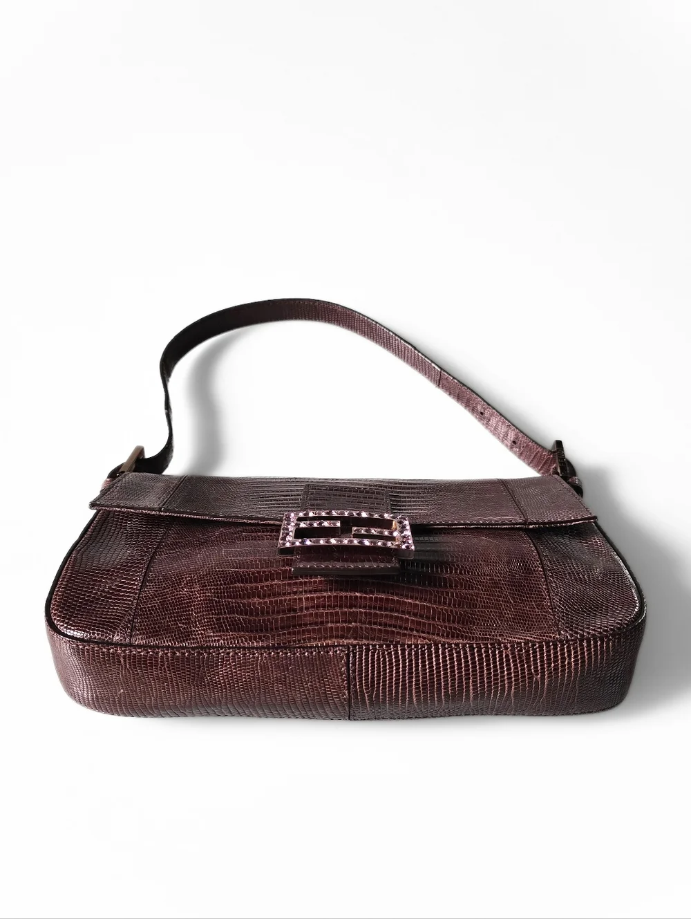 Fendi Baguette Vintage Full Lizard Leather with Lilac Crystal Buckle - Picture 6 of 13